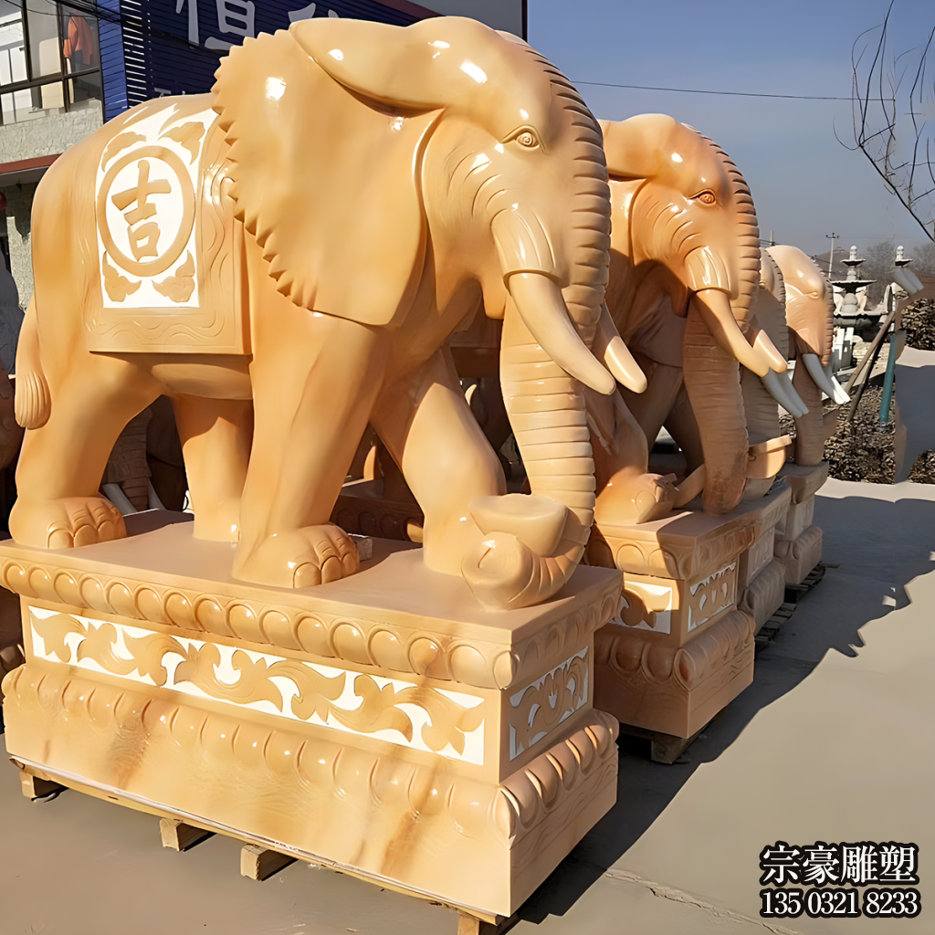 晚霞紅吉祥大象看門動(dòng)物石雕