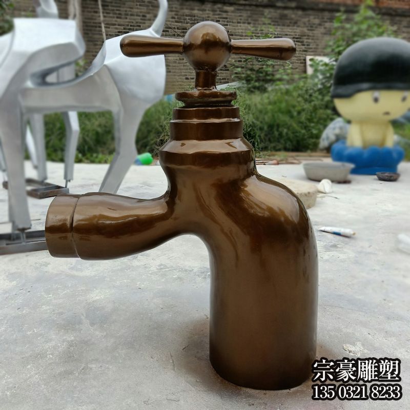玻璃鋼仿銅懸空流水水龍頭雕塑擺件廣場(chǎng)噴泉園林噴泉水龍頭雕塑_889