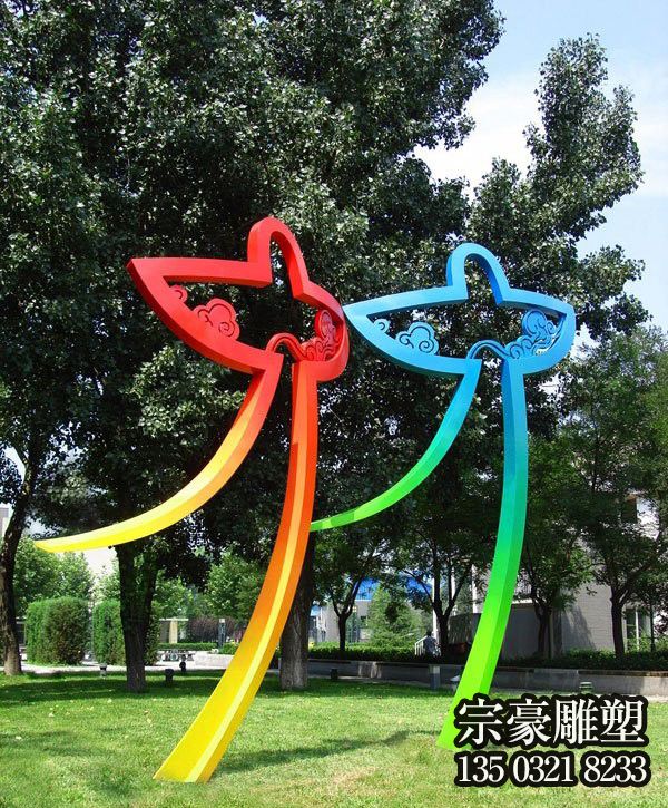 風箏造型抽象不銹鋼人物景觀雕塑