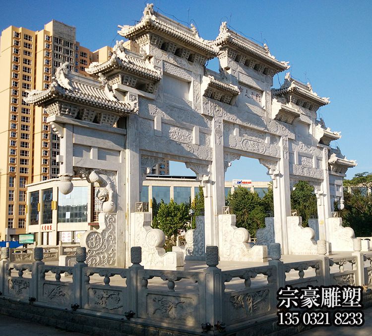 城市小區山門浮雕工藝石雕牌坊