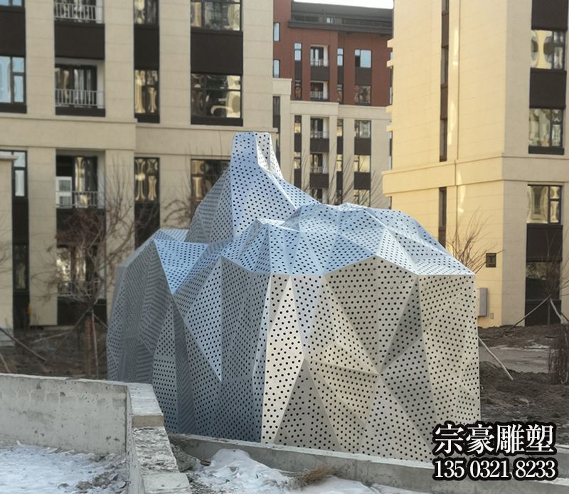 假山雕塑-小區擺放幾何不銹鋼小區假山雕塑